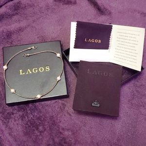 LAGOS Five Pearl Caviar Beaded Necklace  18k Gold & Sterling Silver 16 inch.